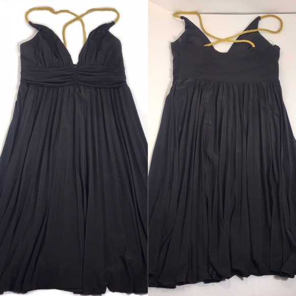 black dress with gold straps